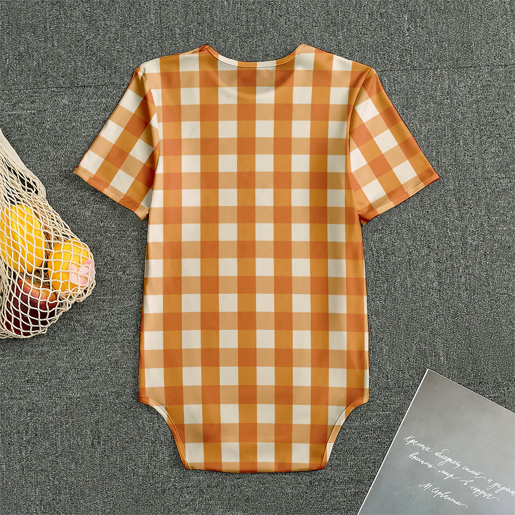 Burnt Orange And White Check Print Men's Bodysuit