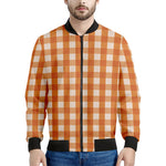 Burnt Orange And White Check Print Men's Bomber Jacket