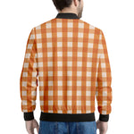 Burnt Orange And White Check Print Men's Bomber Jacket