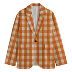 Burnt Orange And White Check Print Men's Cotton Blazer