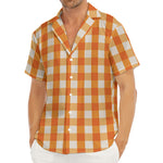 Burnt Orange And White Check Print Men's Deep V-Neck Shirt