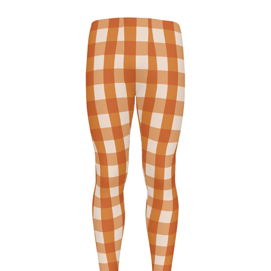 Burnt Orange And White Check Print Men's leggings