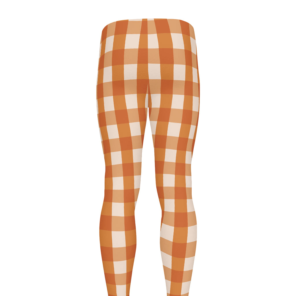 Burnt Orange And White Check Print Men's leggings