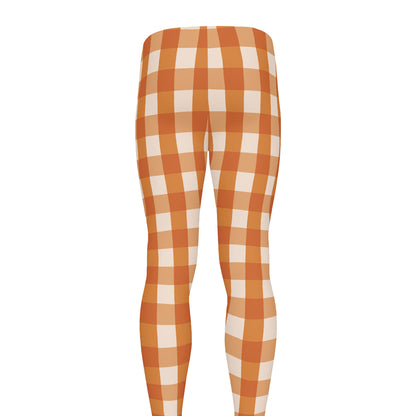 Burnt Orange And White Check Print Men's leggings
