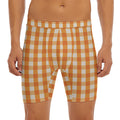 Burnt Orange And White Check Print Men's Long Boxer Briefs