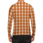 Burnt Orange And White Check Print Men's Long Sleeve Rash Guard