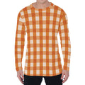 Burnt Orange And White Check Print Men's Long Sleeve T-Shirt