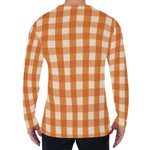 Burnt Orange And White Check Print Men's Long Sleeve T-Shirt