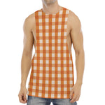 Burnt Orange And White Check Print Men's Muscle Tank Top