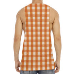 Burnt Orange And White Check Print Men's Muscle Tank Top