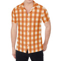 Burnt Orange And White Check Print Men's Shirt