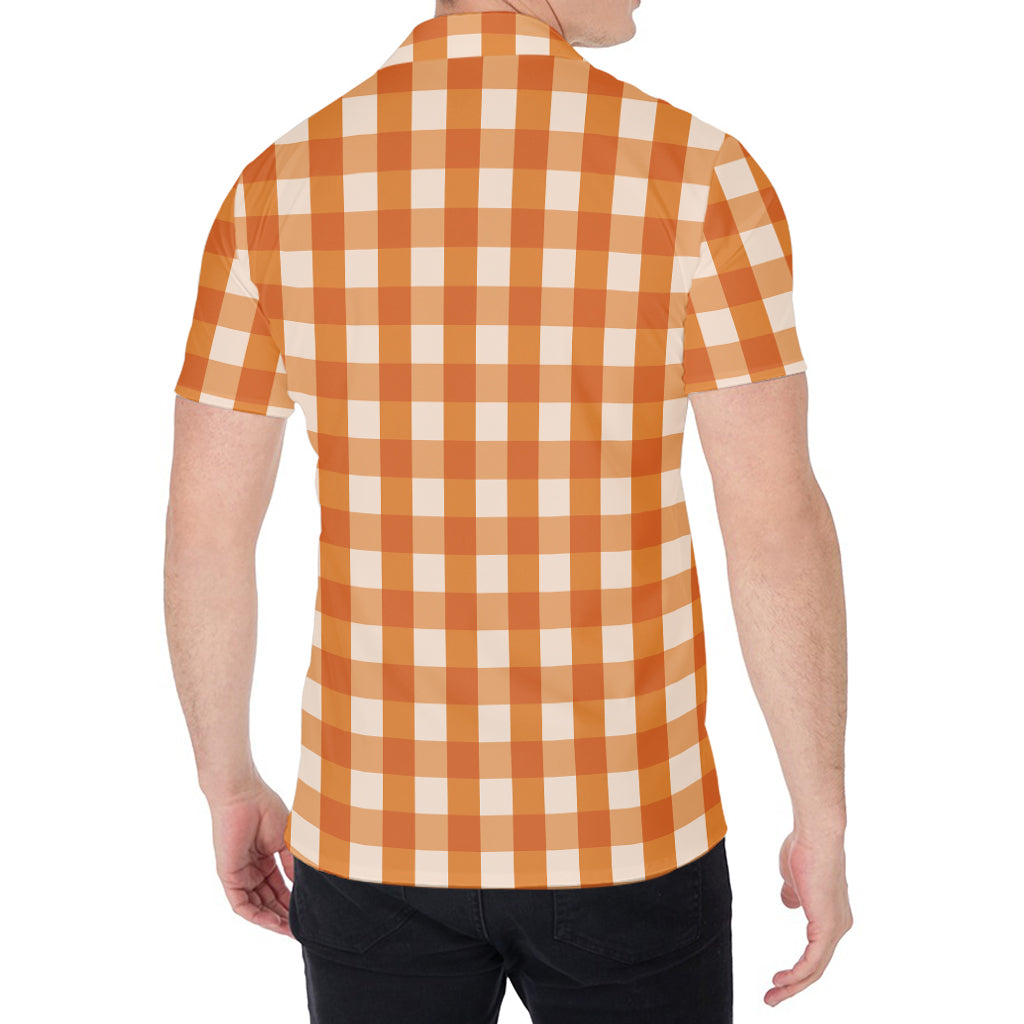 Burnt Orange And White Check Print Men's Shirt