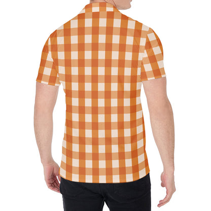 Burnt Orange And White Check Print Men's Shirt