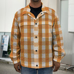 Burnt Orange And White Check Print Men's Shirt Jacket