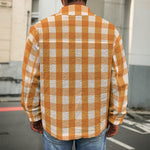 Burnt Orange And White Check Print Men's Shirt Jacket