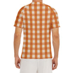 Burnt Orange And White Check Print Men's Short Sleeve Rash Guard