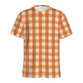 Burnt Orange And White Check Print Men's Athletic T-Shirt
