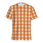 Burnt Orange And White Check Print Men's Sports T-Shirt