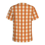 Burnt Orange And White Check Print Men's Sports T-Shirt