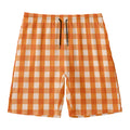 Burnt Orange And White Check Print Men's Swim Trunks