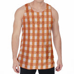Burnt Orange And White Check Print Men's Velvet Tank Top