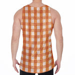 Burnt Orange And White Check Print Men's Velvet Tank Top