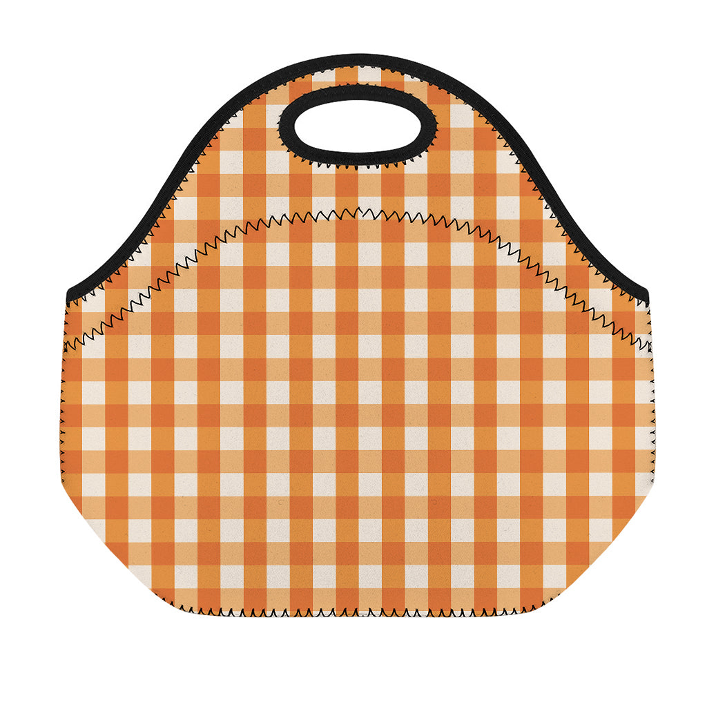 Burnt Orange And White Check Print Neoprene Lunch Bag