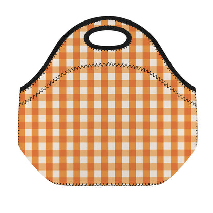 Burnt Orange And White Check Print Neoprene Lunch Bag