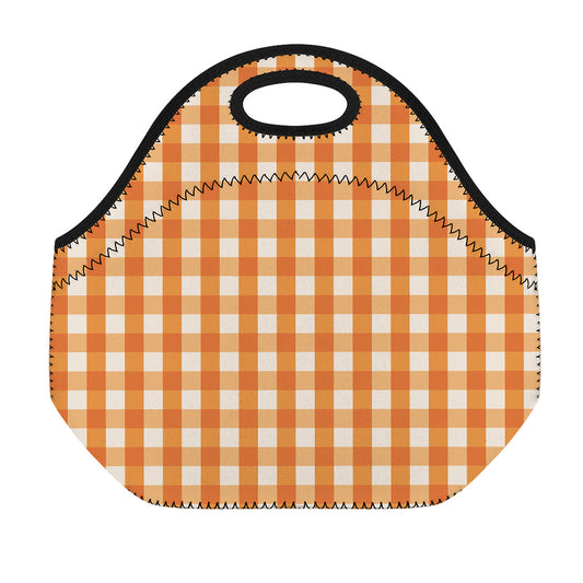 Burnt Orange And White Check Print Neoprene Lunch Bag