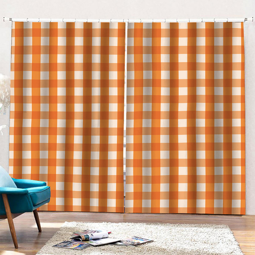 Burnt Orange And White Check Print Pencil Pleat Curtains