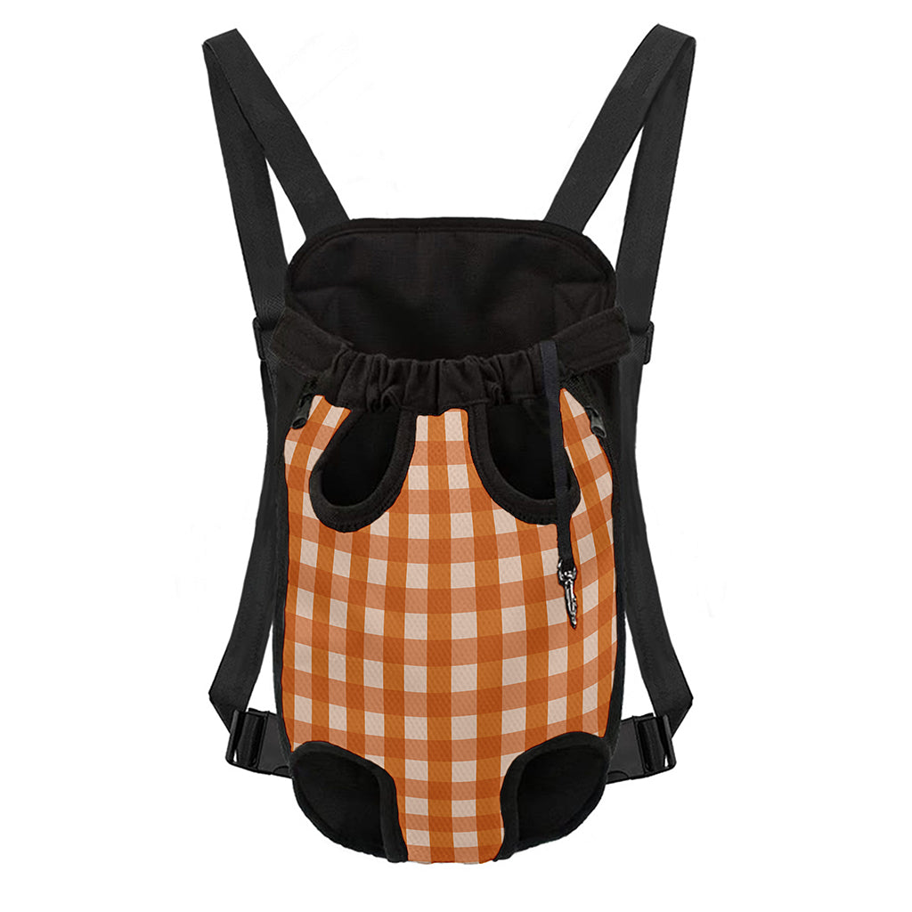 Burnt Orange And White Check Print Pet Carrier Backpack