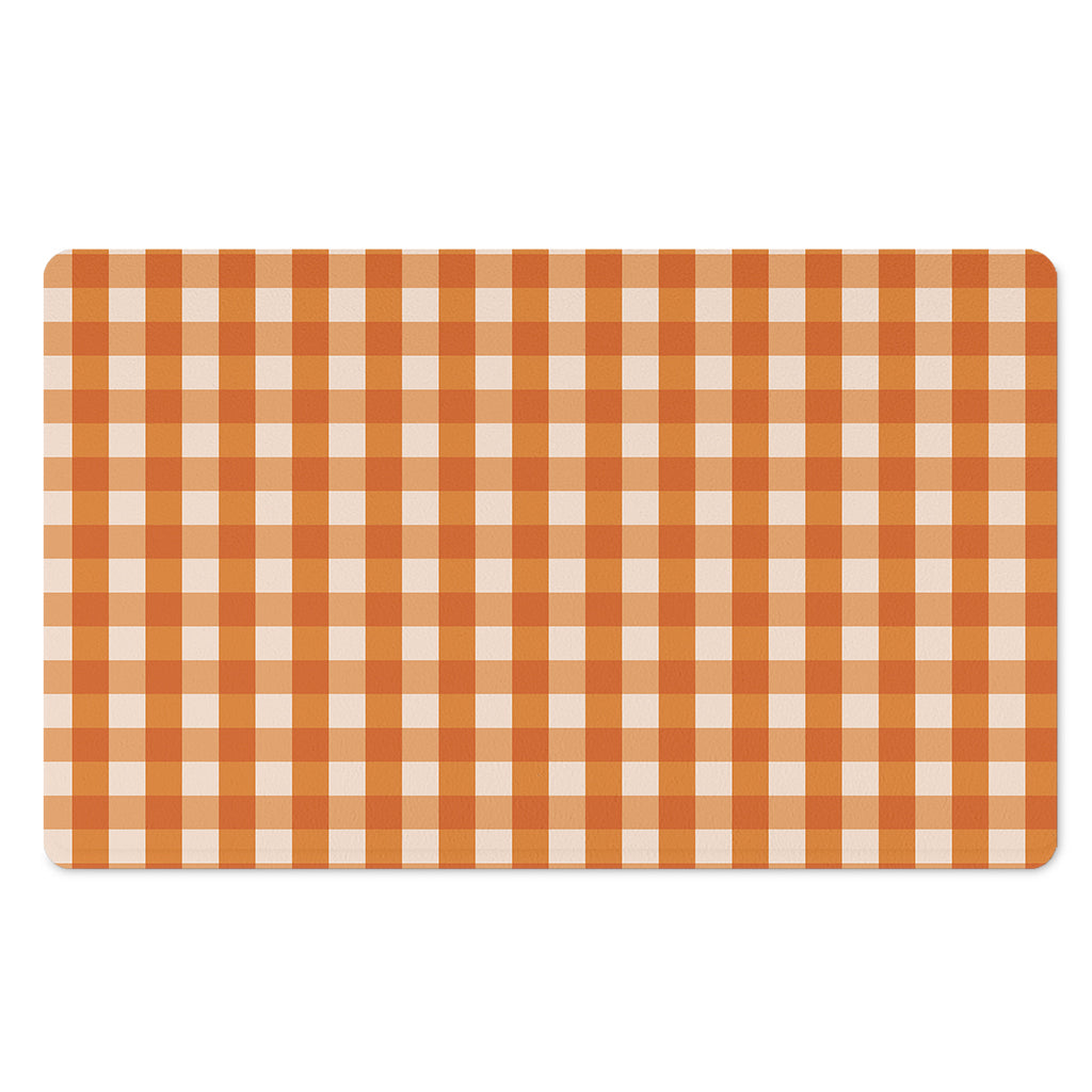Burnt Orange And White Check Print Polyester Doormat