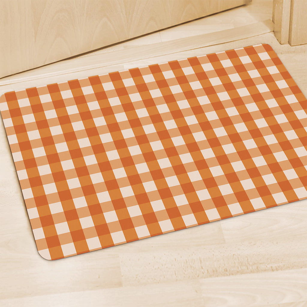 Burnt Orange And White Check Print Polyester Doormat