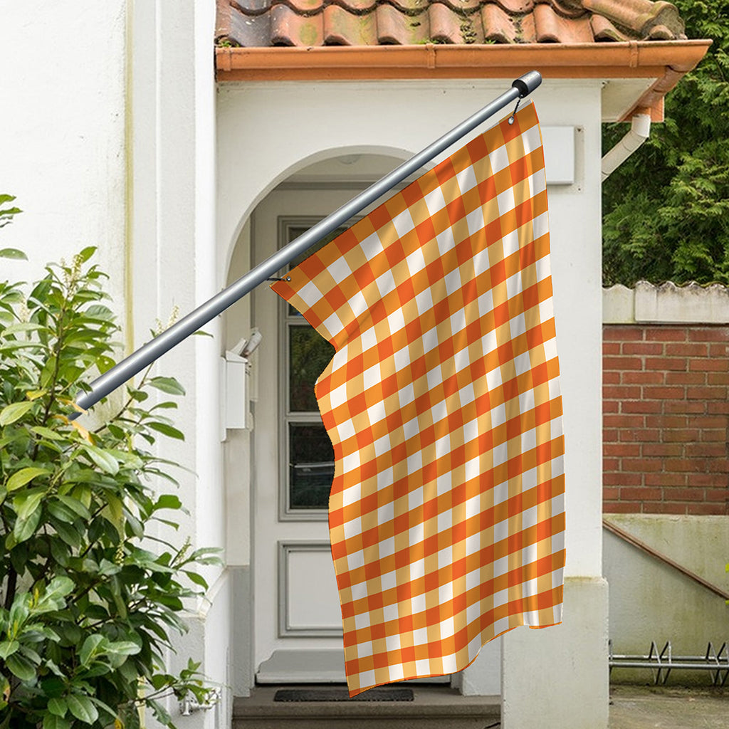 Burnt Orange And White Check Print Polyester Flag