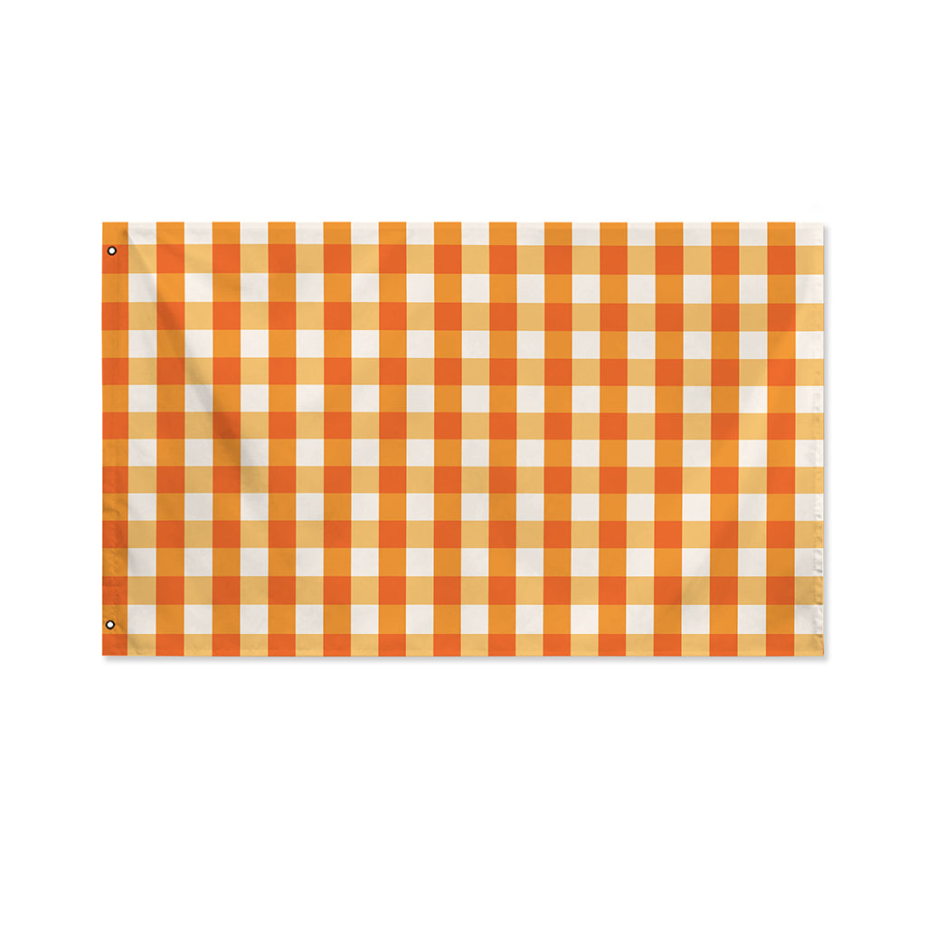 Burnt Orange And White Check Print Polyester Flag