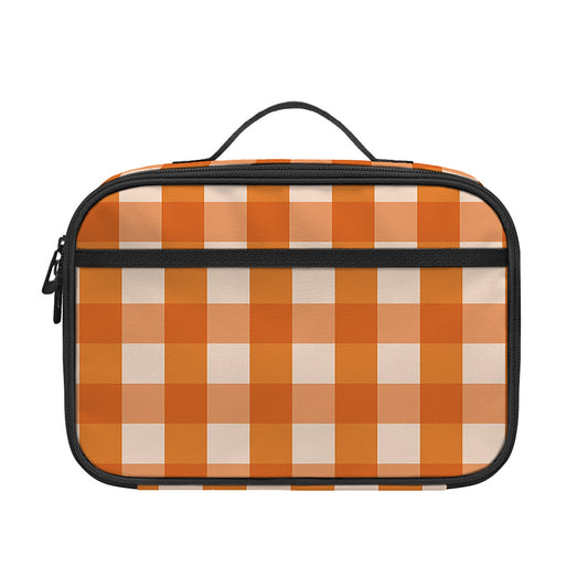 Burnt Orange And White Check Print Portable Lunch Bag