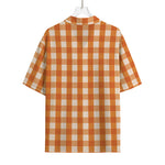 Burnt Orange And White Check Print Rayon Hawaiian Shirt