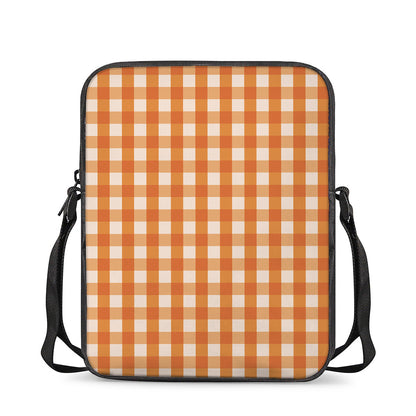 Burnt Orange And White Check Print Rectangular Crossbody Bag