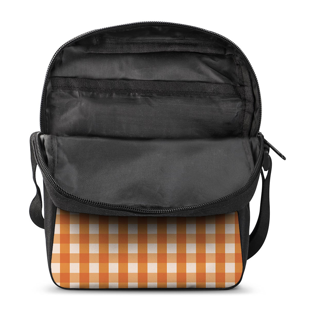 Burnt Orange And White Check Print Rectangular Crossbody Bag