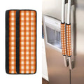 Burnt Orange And White Check Print Refrigerator Handle Covers