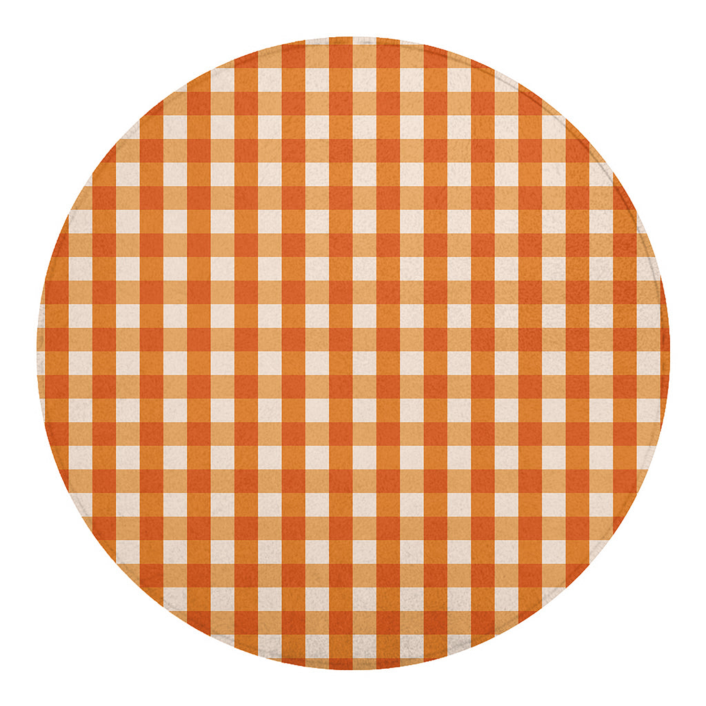 Burnt Orange And White Check Print Round Blanket