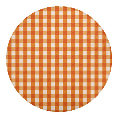 Burnt Orange And White Check Print Round Blanket