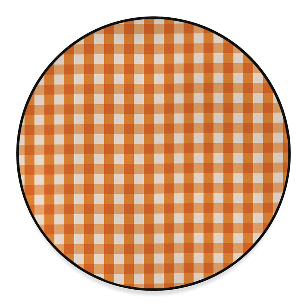 Burnt Orange And White Check Print Round Floor Mat
