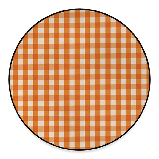 Burnt Orange And White Check Print Round Floor Mat