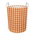 Burnt Orange And White Check Print Round Laundry Basket