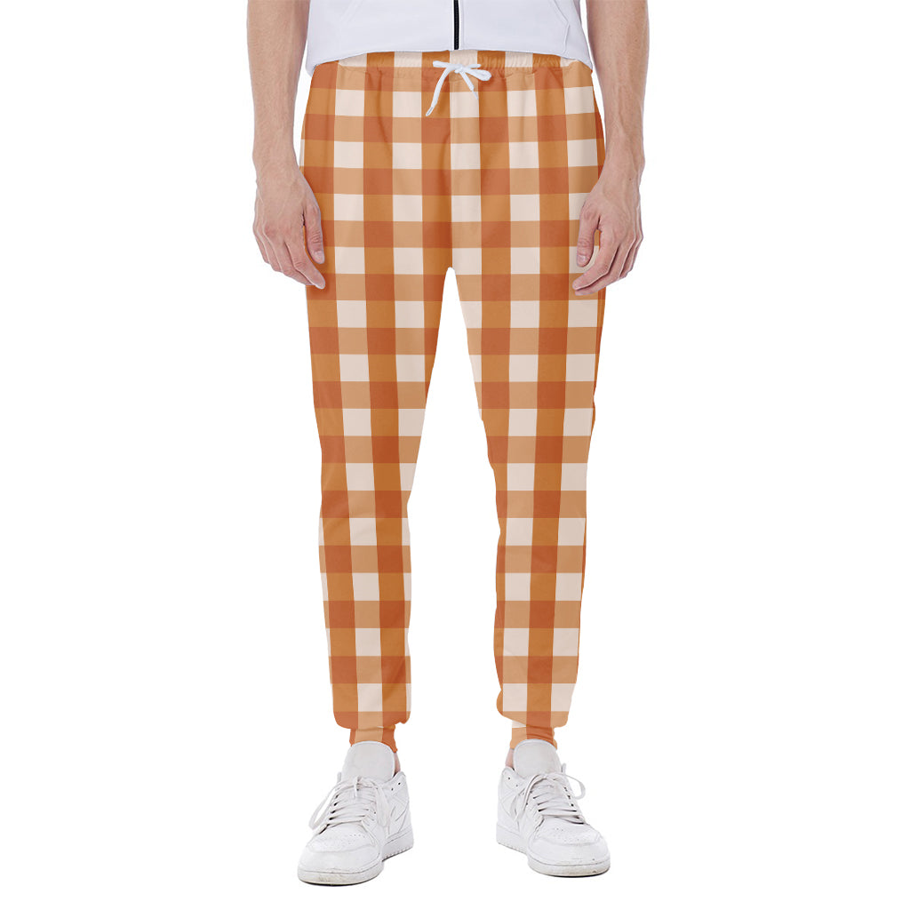 Burnt Orange And White Check Print Scuba Joggers