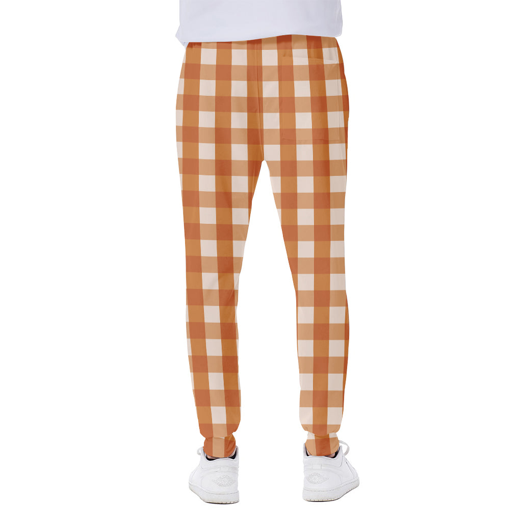 Burnt Orange And White Check Print Scuba Joggers