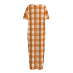 Burnt Orange And White Check Print Short Sleeve Long Nightdress