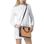 Burnt Orange And White Check Print Shoulder Handbag