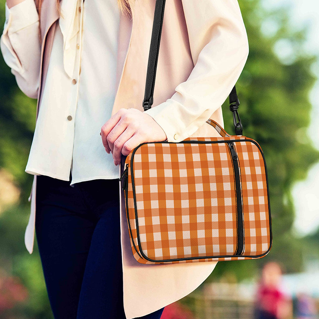 Burnt Orange And White Check Print Shoulder Strap Bible Bag